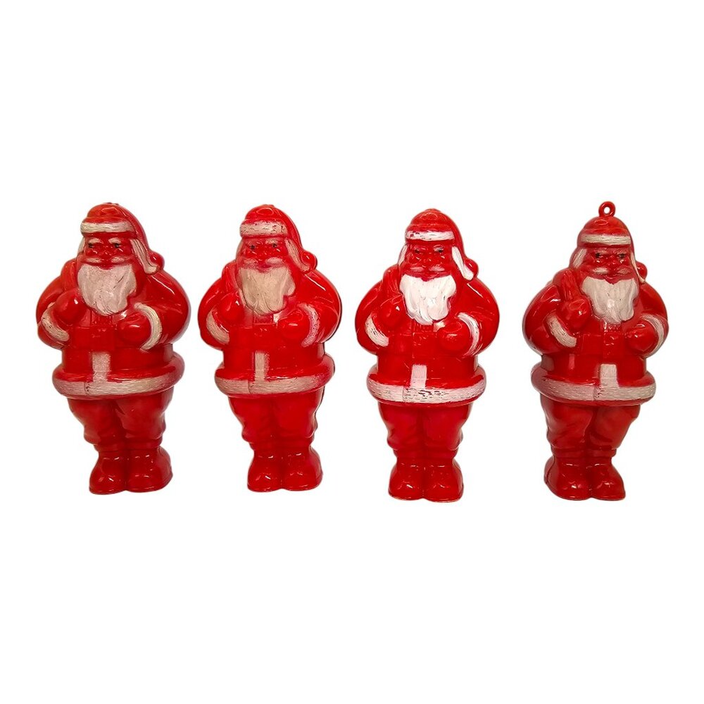 Vtg Rosbro 4 Plastic Christmas Hard Plastic Santa Candy Container Ornament 4"